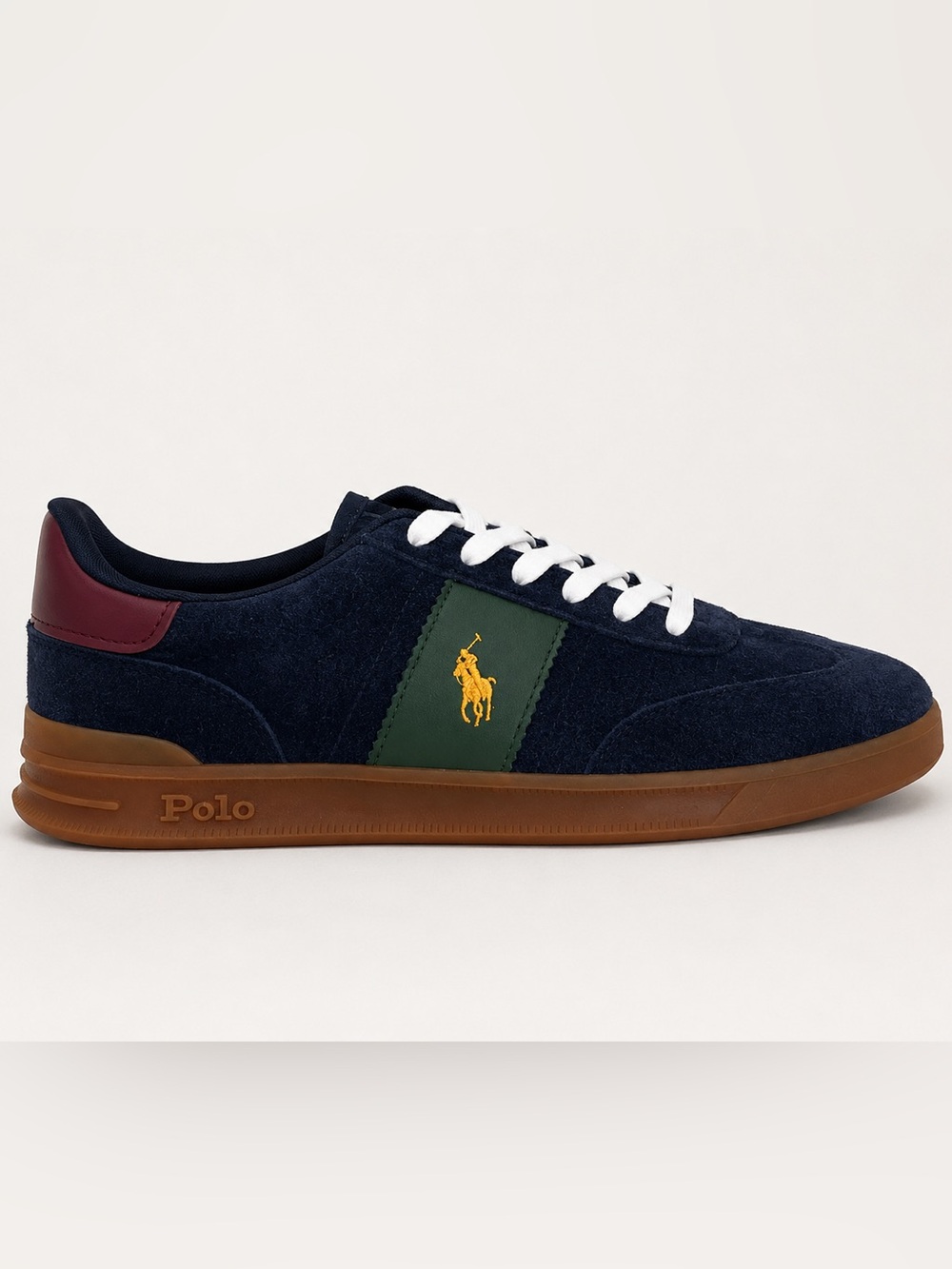 Polo by Ralph Lauren Navy Suede Sneaker with Green Panel & Yellow Logo